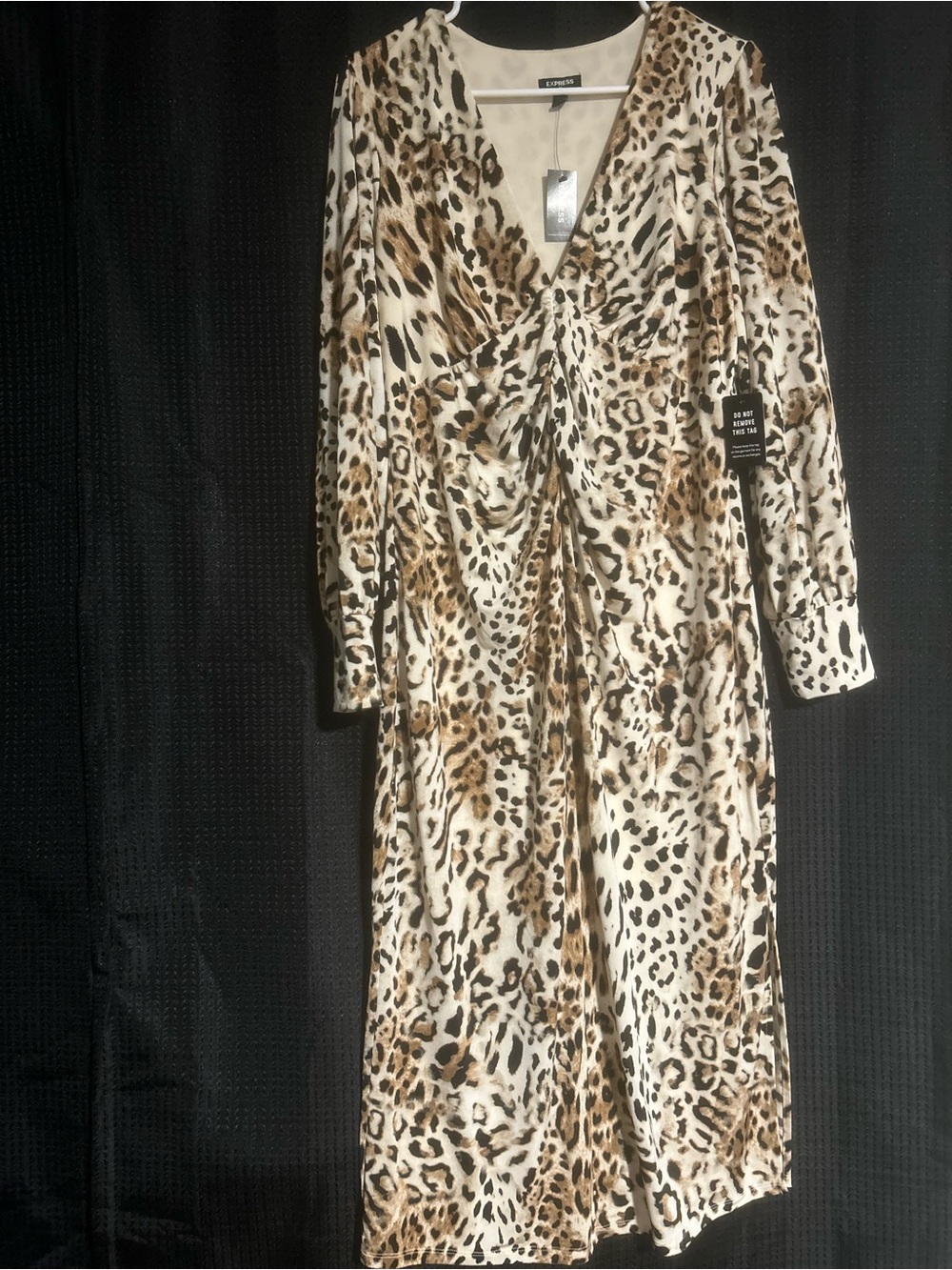 Express Leopard Print Wrap Midi Dress in Cream and Brown